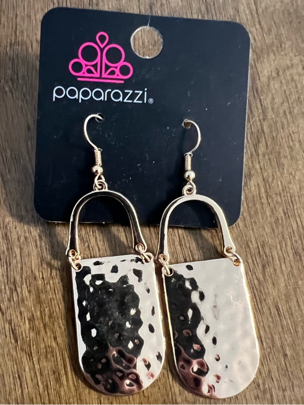 Paparazzi Gold Hammered Textured Shield Drop Earrings NWT
